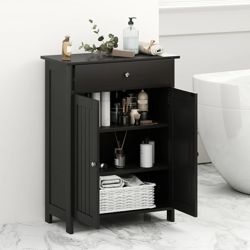 Freestanding Bathroom Floor Cabinet, 2 Doors, Black