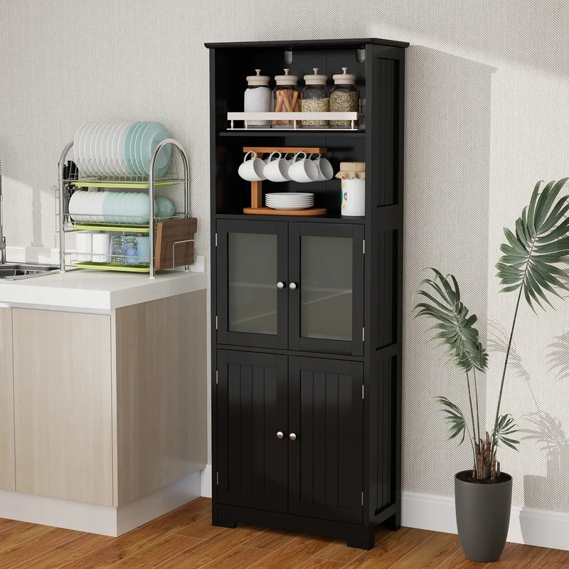 6-Tier Freestanding Bathroom Cabinet, Adjustable Shelves, Black
