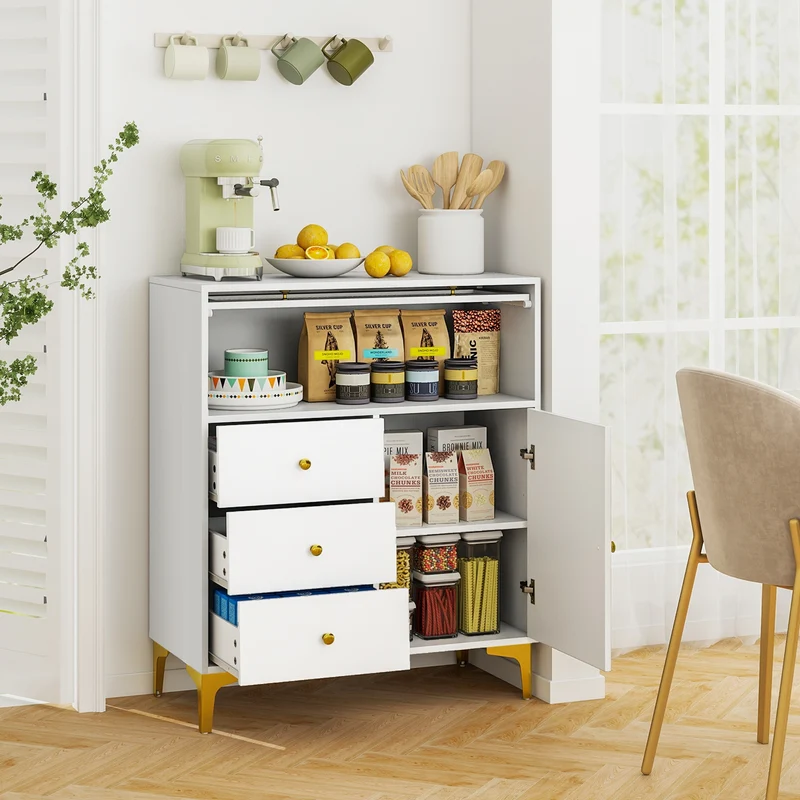 Flip Up Fluted Glass Door Chest of Drawers, Gray