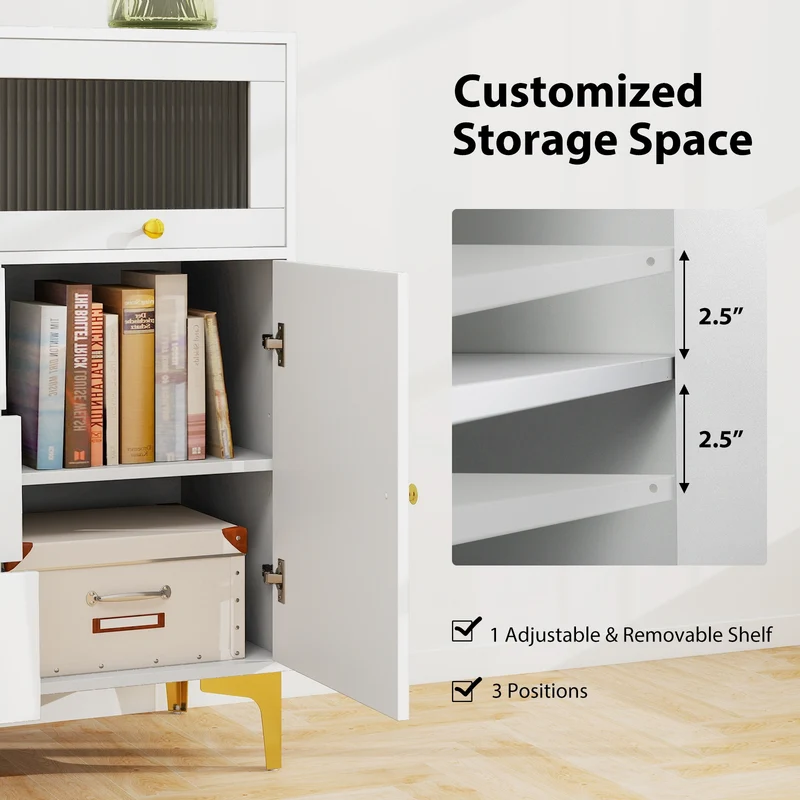 Flip Up Fluted Glass Door Chest of Drawers, Gray