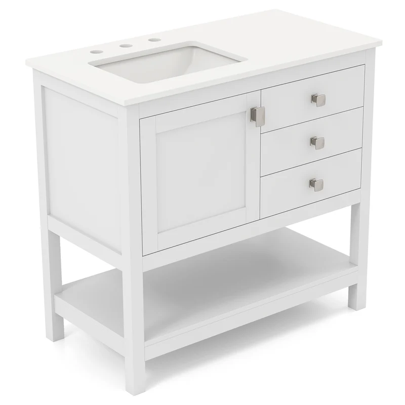 Freestanding Bathroom Vanity With Basin, Floor Storage Cabinet, White