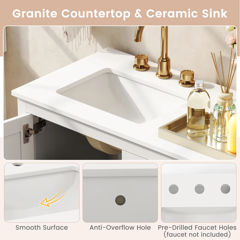 Freestanding Bathroom Vanity With Basin, Floor Storage Cabinet, White