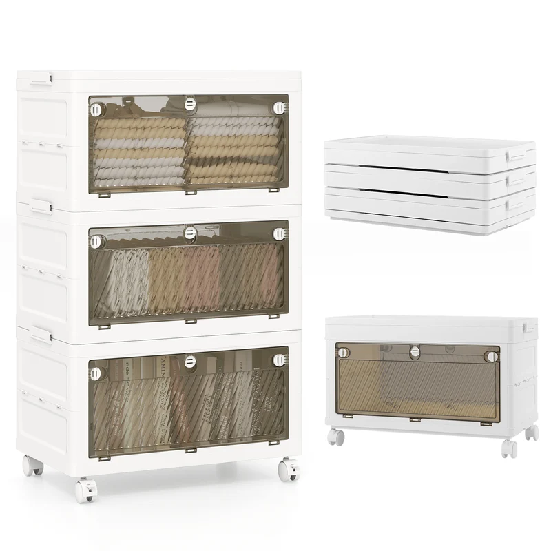 33 Gal Stackable Plastic Storage Bins, 3-Pack With Lid, White