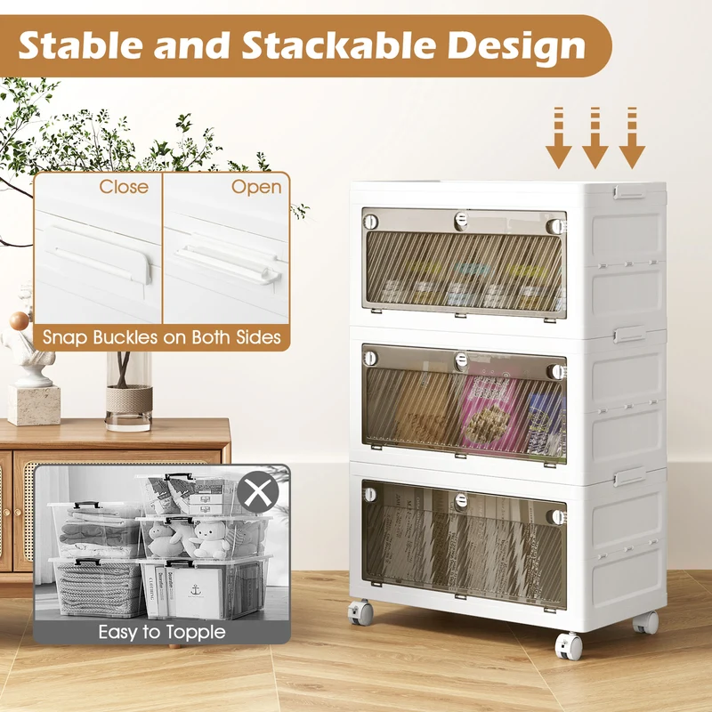 33 Gal Stackable Plastic Storage Bins, 3-Pack With Lid, White