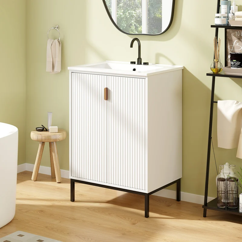 24 Inch Bathroom Vanity With Sink Combo, Adjustable Shelf, White