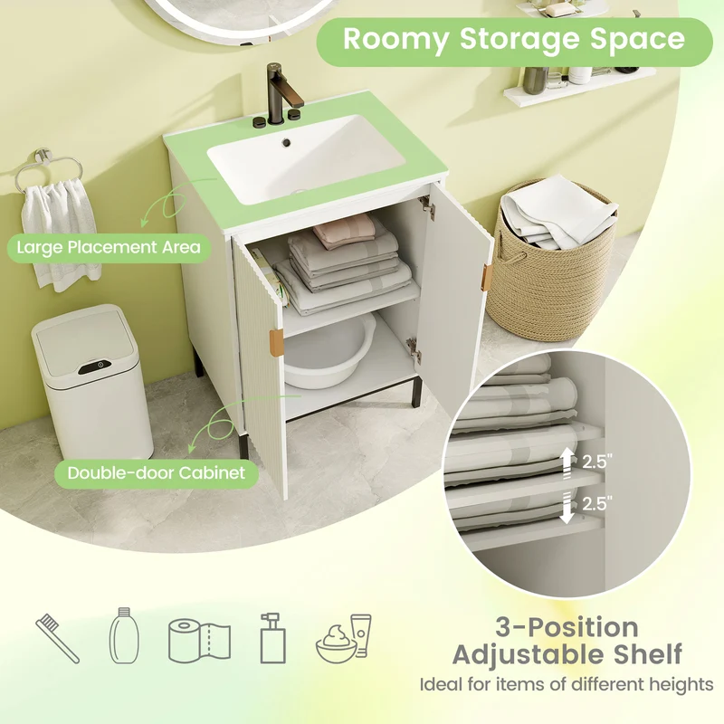 24 Inch Bathroom Vanity With Sink Combo, Adjustable Shelf, White