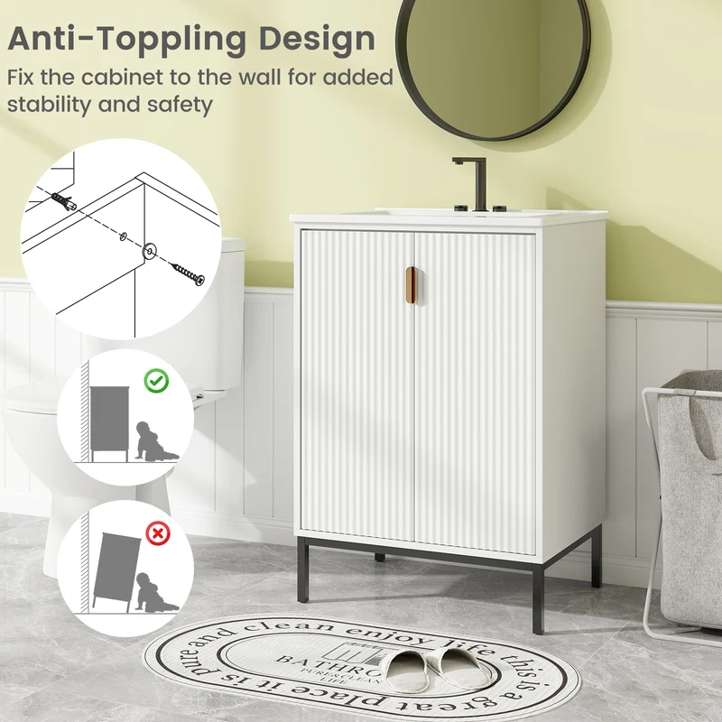 24 Inch Bathroom Vanity With Sink Combo, Adjustable Shelf, White