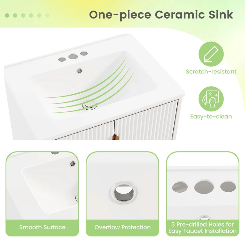 24 Inch Bathroom Vanity With Sink Combo, Adjustable Shelf, White