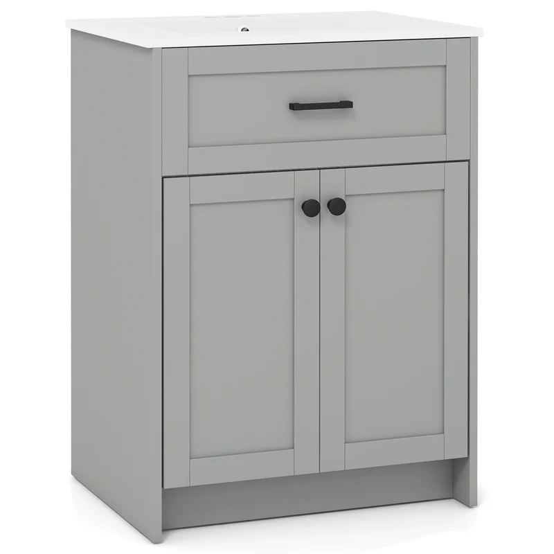 Bathroom Vanity Unit With Basin, 2 Doors, Gray