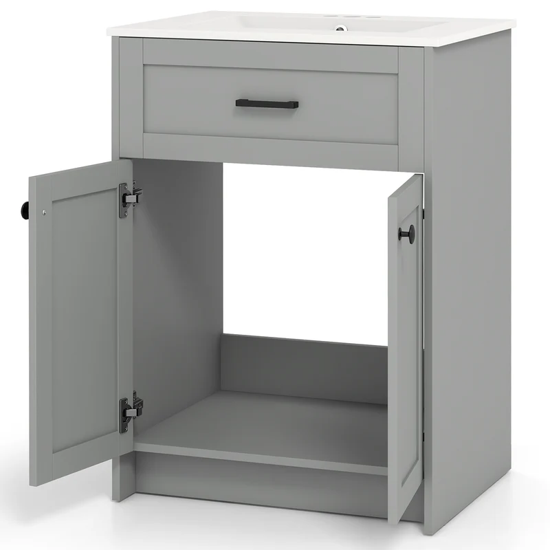 Bathroom Vanity Unit With Basin, 2 Doors, Gray