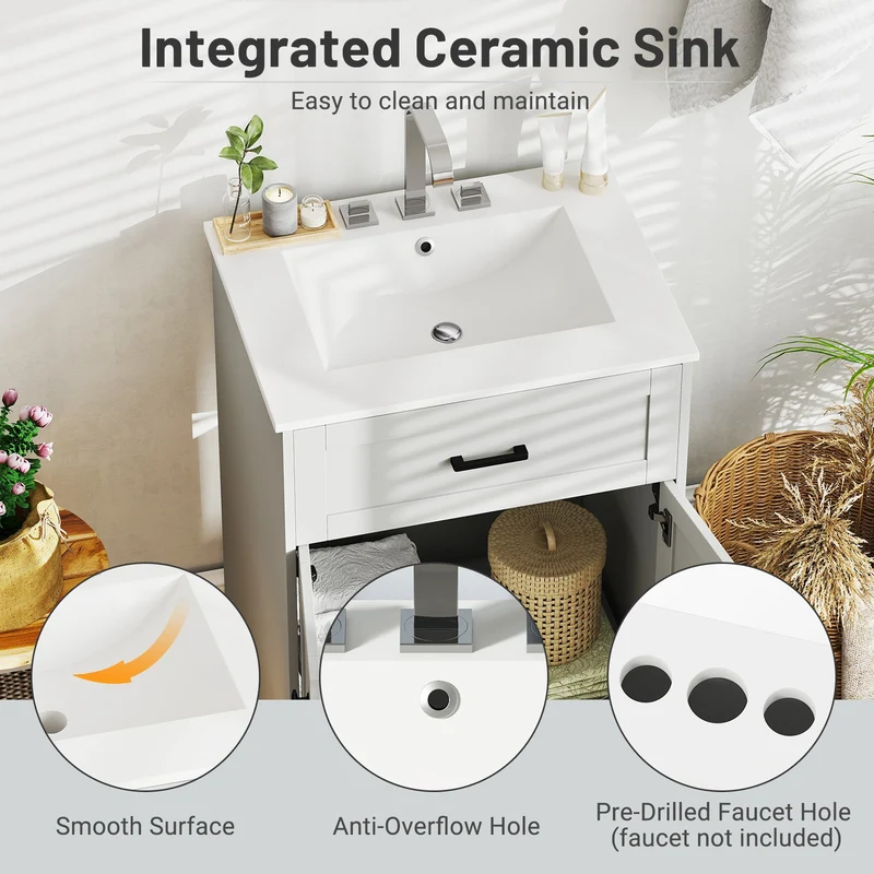 Bathroom Vanity Unit With Basin, 2 Doors, Gray