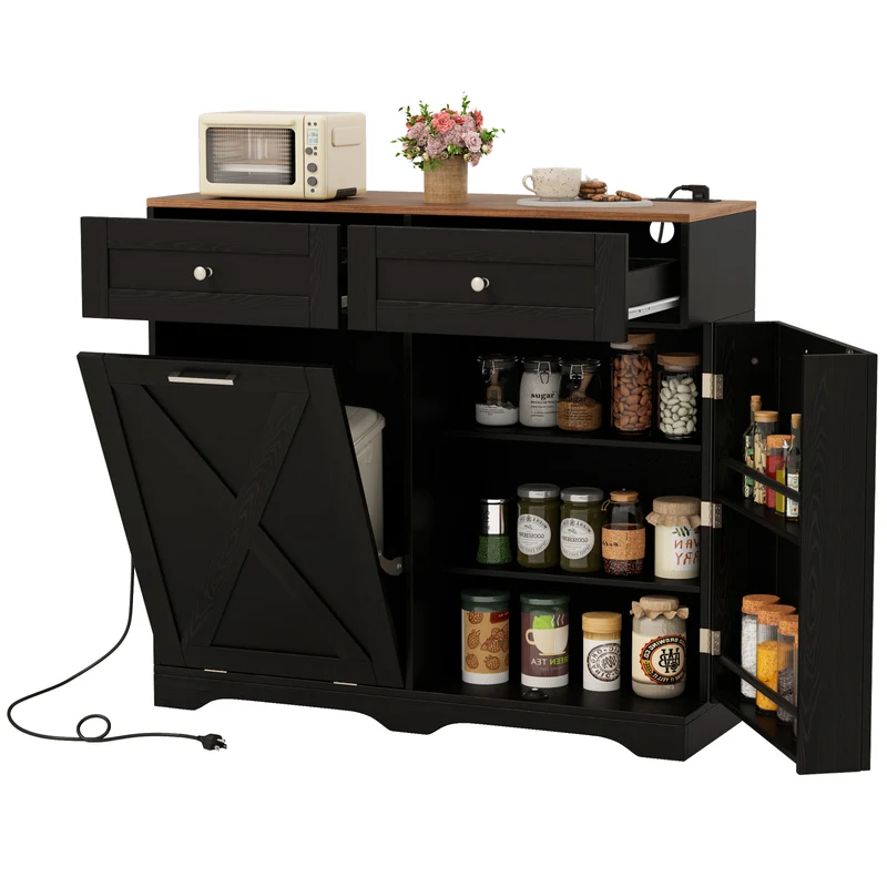 Tilt Out Trash Can Cabinet, Black