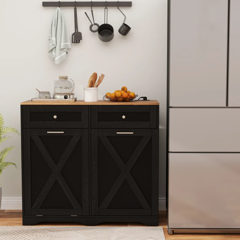 Tilt Out Trash Can Cabinet, Black