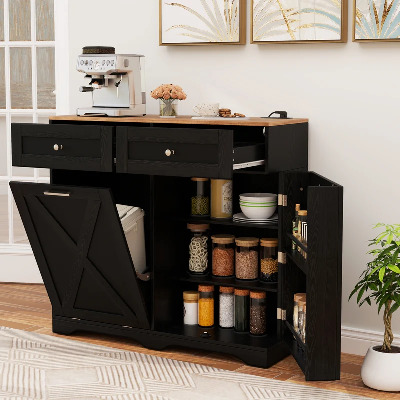 Tilt Out Trash Can Cabinet, Black