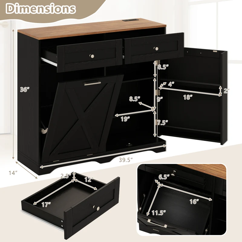 Tilt Out Trash Can Cabinet, Black