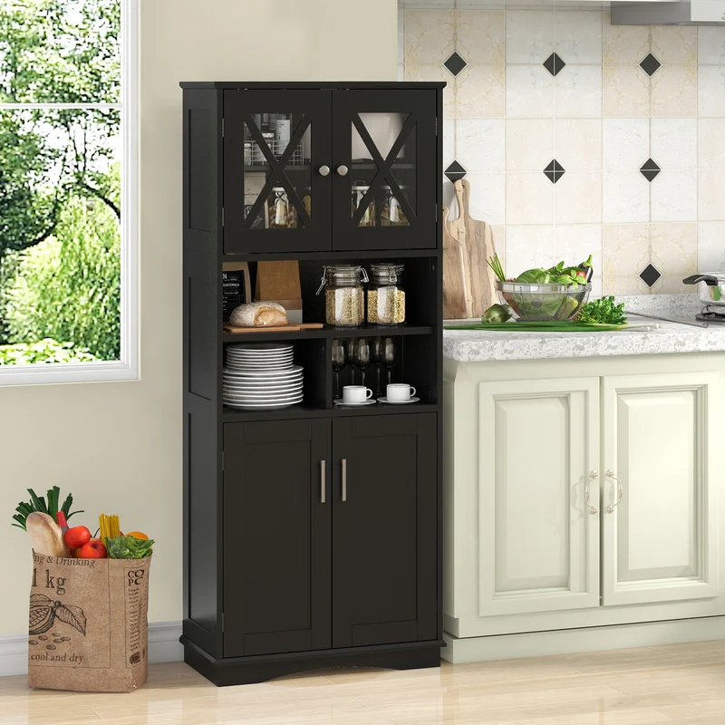 Tall Bathroom Cabinet, Large Floor Storage, Acrylic Doors, 3 Cubes, Black