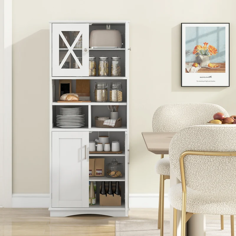 Tall Bathroom Cabinet, Large Floor Storage, Acrylic Doors, 3 Cubes, White