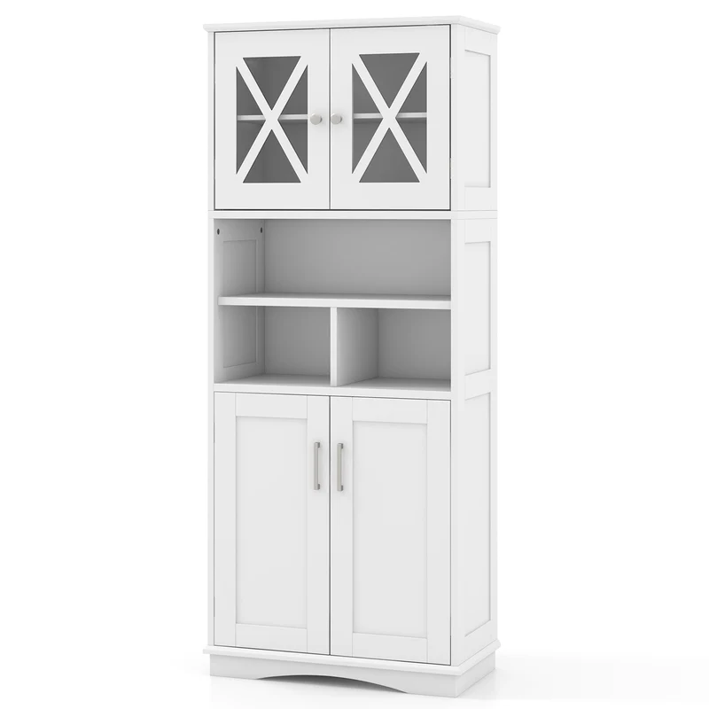 Tall Bathroom Cabinet, Large Floor Storage, Acrylic Doors, 3 Cubes, White