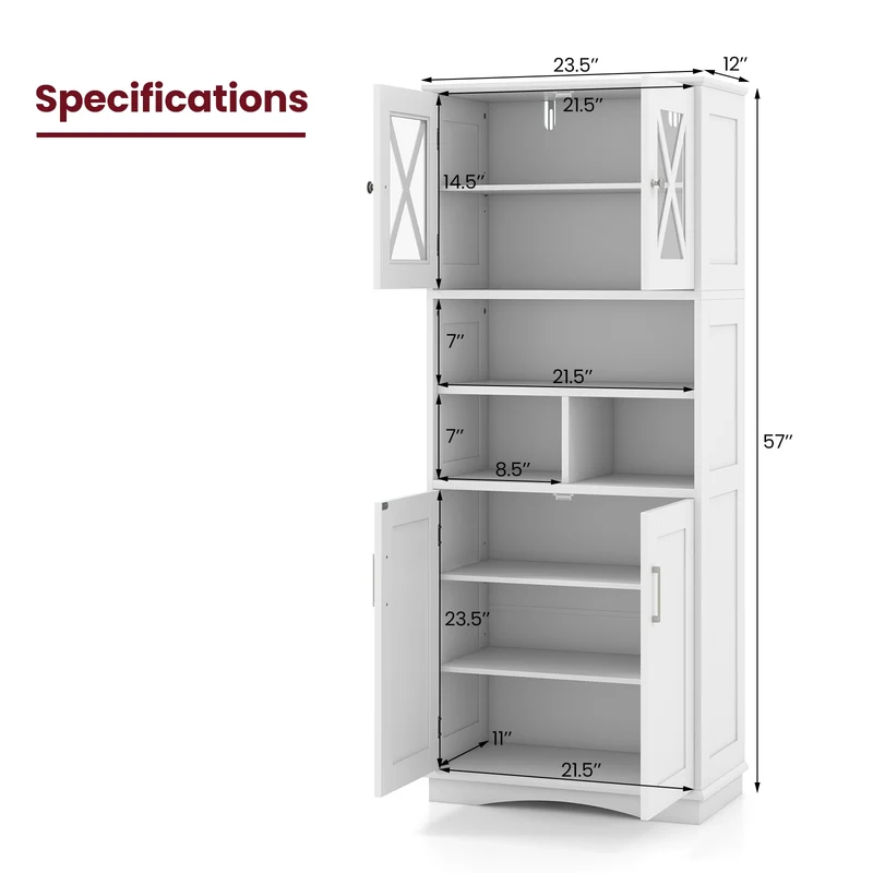 Tall Bathroom Cabinet, Large Floor Storage, Acrylic Doors, 3 Cubes, White