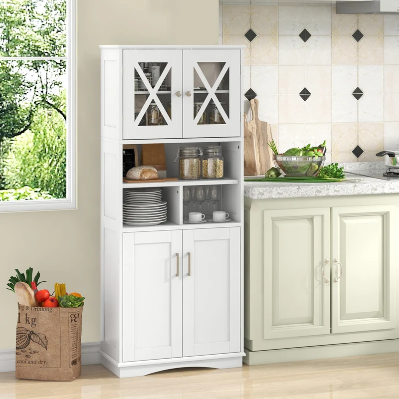 Tall Bathroom Cabinet, Large Floor Storage, Acrylic Doors, 3 Cubes, White
