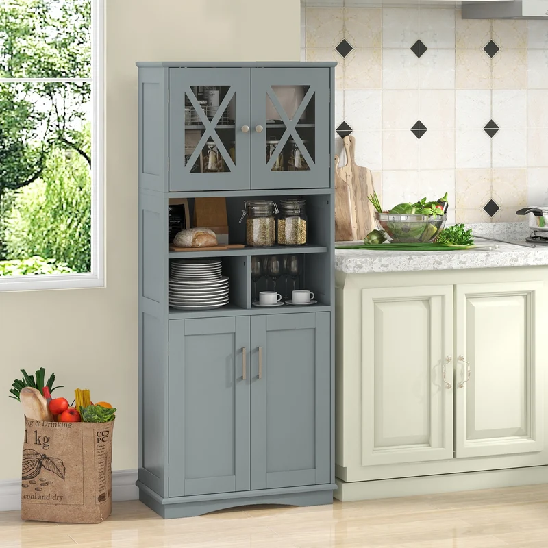 Tall Bathroom Cabinet, Large Floor Storage, Acrylic Doors, 3 Cubes, Gray