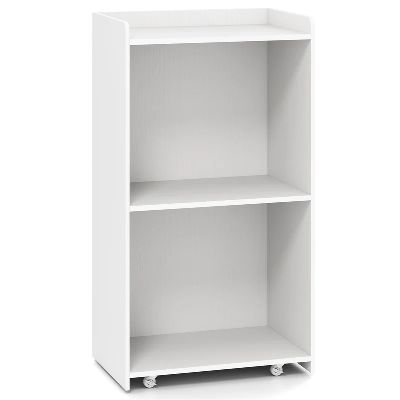 Rolling Podium Stand, 2 Shelves, Lockable Wheels, White