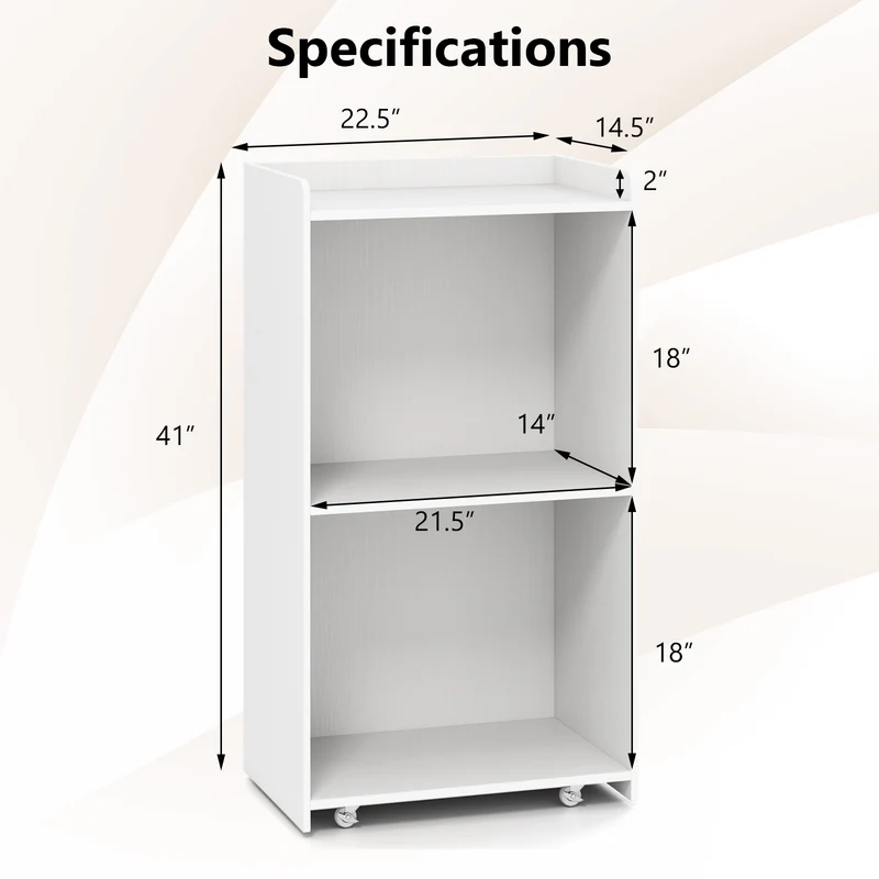 Rolling Podium Stand, 2 Shelves, Lockable Wheels, White