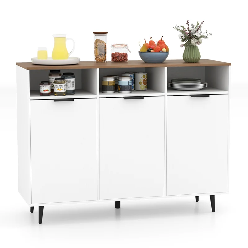 Sideboard Buffet Cabinet, 5-Position Adjustable Shelves, White