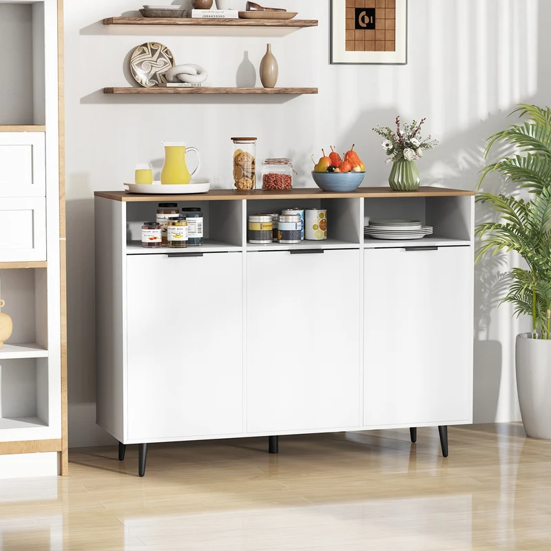 Sideboard Buffet Cabinet, 5-Position Adjustable Shelves, White