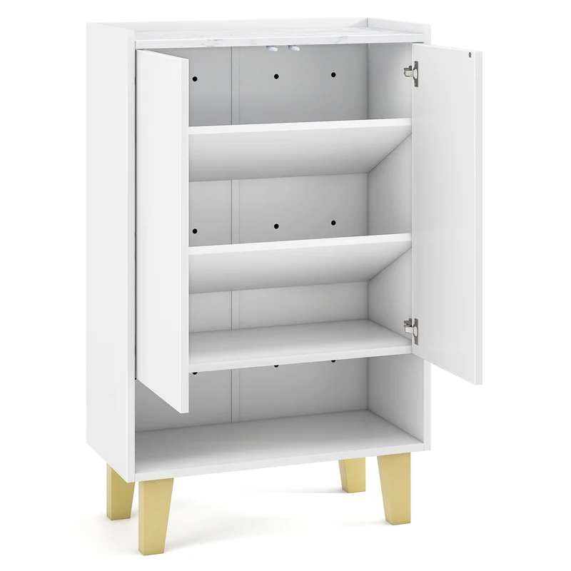 5-Tier Shoe Cabinet, Faux Marble Countertop, White