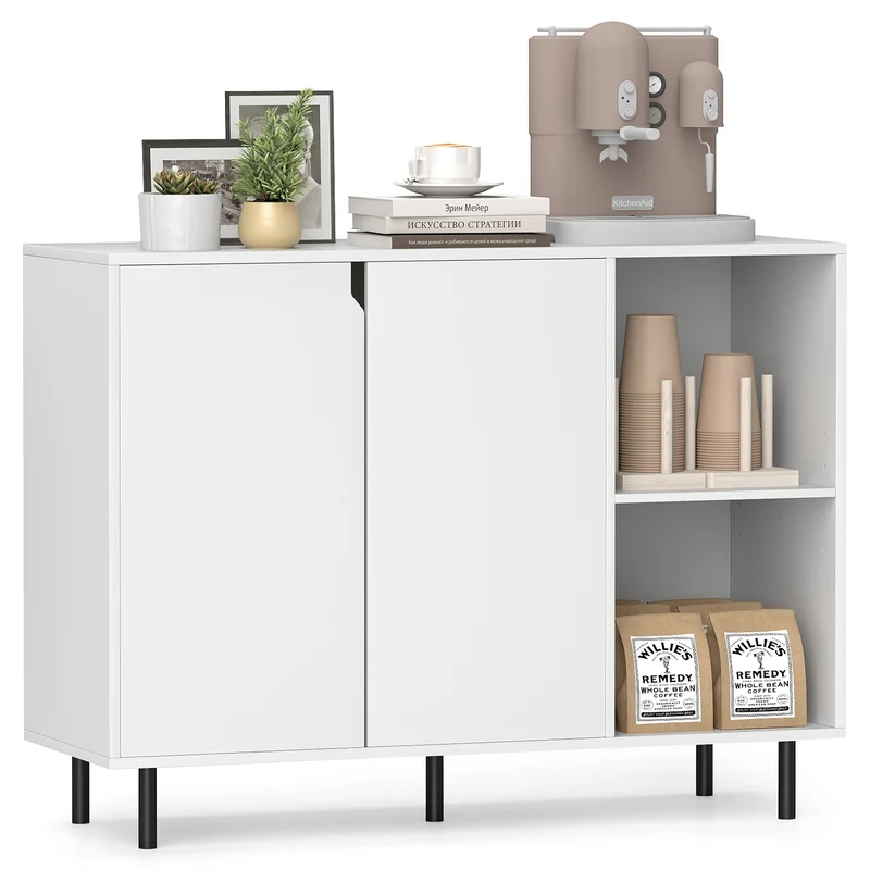 42 Inch Sideboard Buffet Cabinet, Adjustable Shelves, White
