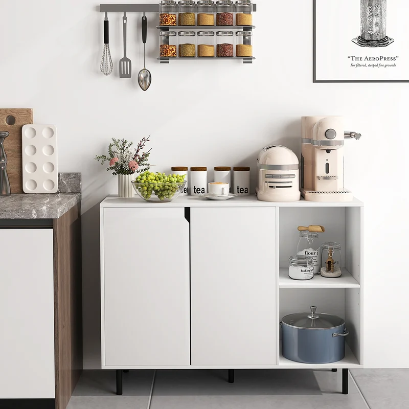 42 Inch Sideboard Buffet Cabinet, Adjustable Shelves, White