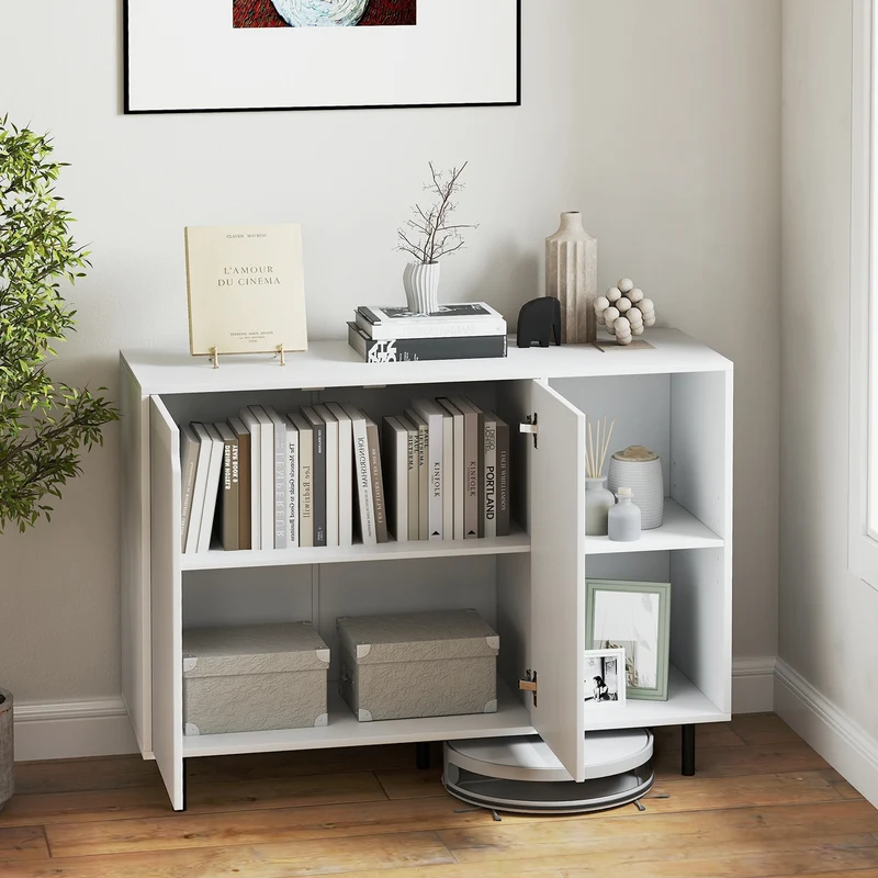 42 Inch Sideboard Buffet Cabinet, Adjustable Shelves, White
