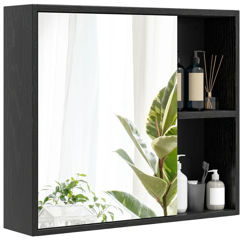 Bathroom Medicine Cabinet, Single Mirror Door, Black