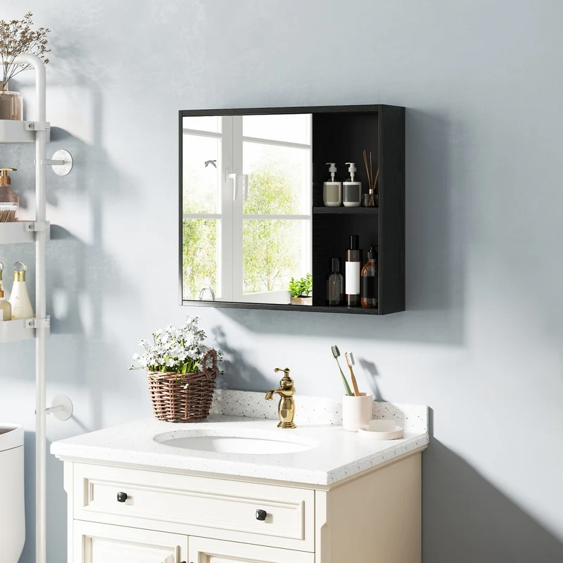 Bathroom Medicine Cabinet, Single Mirror Door, Black