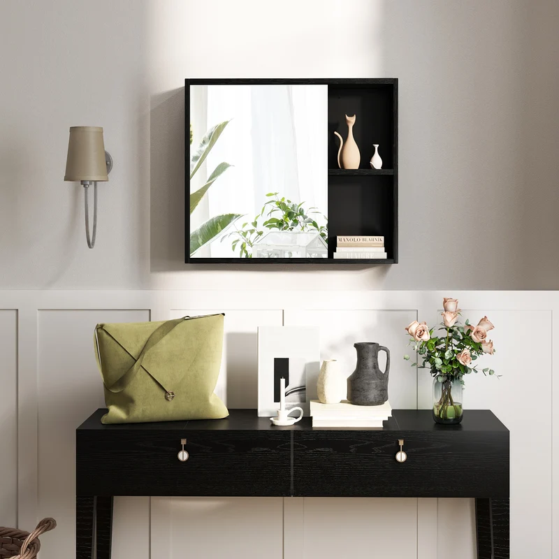 Bathroom Medicine Cabinet, Single Mirror Door, Black