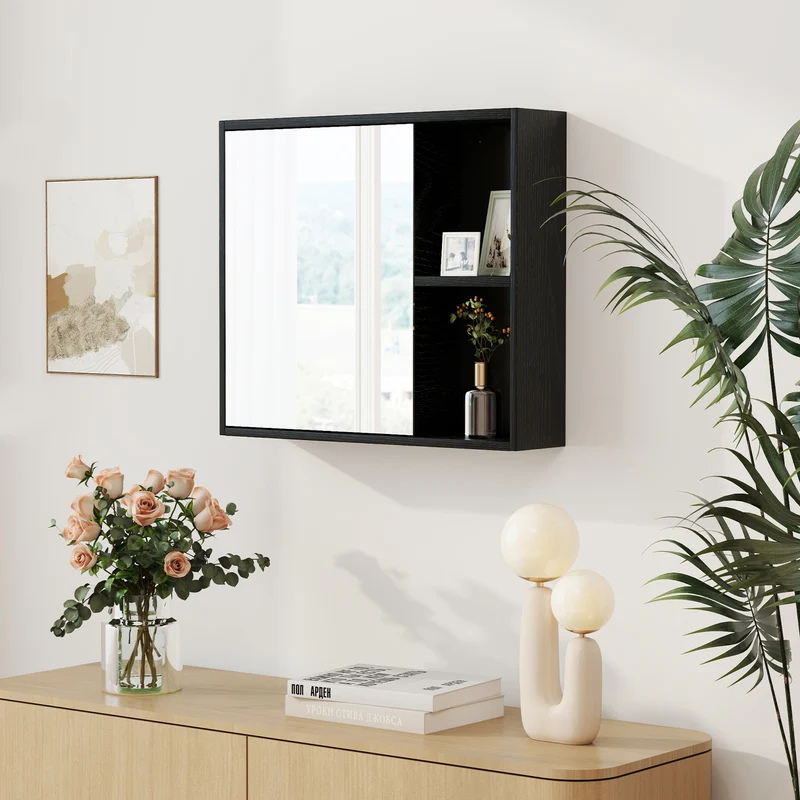 Bathroom Medicine Cabinet, Single Mirror Door, Black