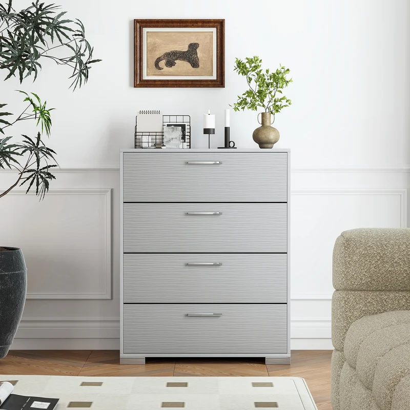 4 Drawer Storage Cabinet, Metal Legs, Anti-Toppling, Gray