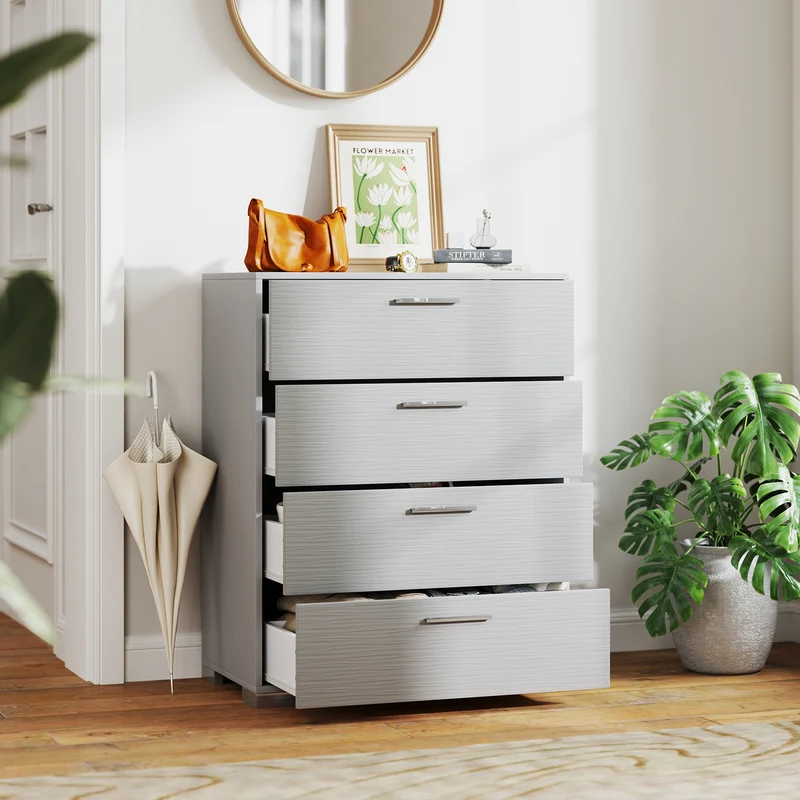 4 Drawer Storage Cabinet, Metal Legs, Anti-Toppling, Gray