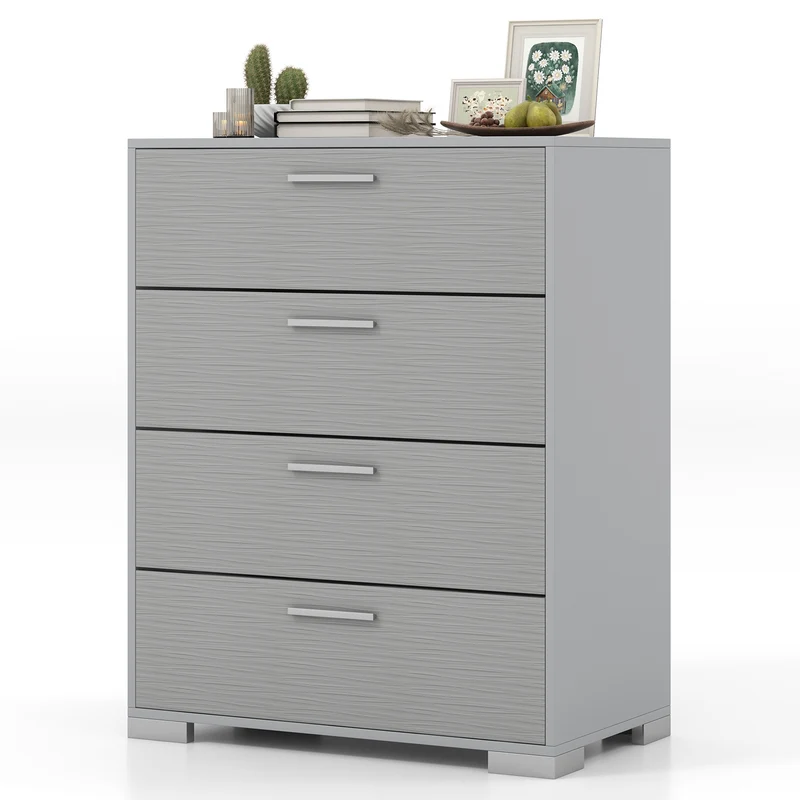 4 Drawer Storage Cabinet, Metal Legs, Anti-Toppling, Gray