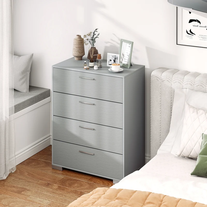 4 Drawer Storage Cabinet, Metal Legs, Anti-Toppling, Gray