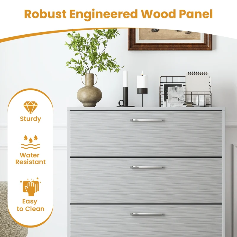 4 Drawer Storage Cabinet, Metal Legs, Anti-Toppling, Gray