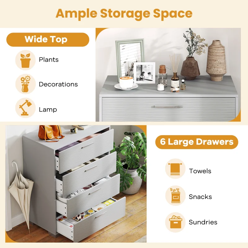 4 Drawer Storage Cabinet, Metal Legs, Anti-Toppling, Gray