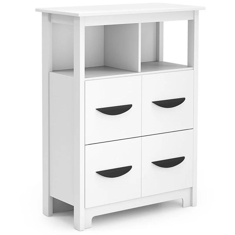24 Inch Floor Cabinet, 2 Open Compartments, 2 Drawers, White