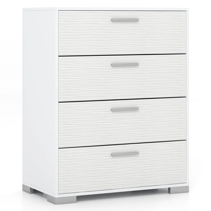 4 Drawer Storage Cabinet, Metal Legs Handles, White