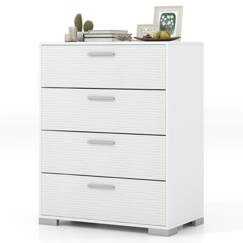 4 Drawer Storage Cabinet, Metal Legs Handles, White