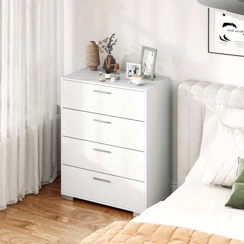 4 Drawer Storage Cabinet, Metal Legs Handles, White