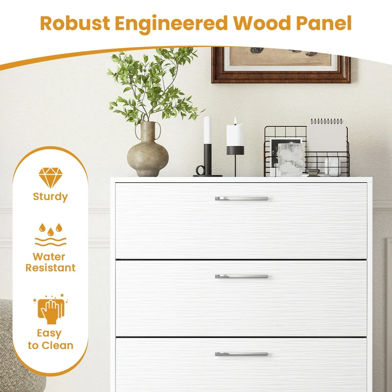 4 Drawer Storage Cabinet, Metal Legs Handles, White