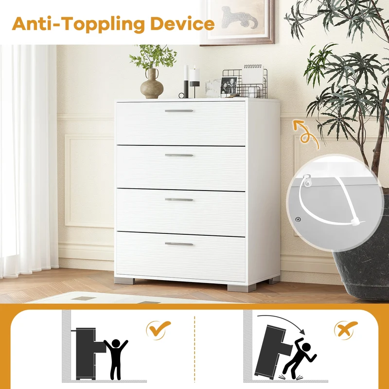 4 Drawer Storage Cabinet, Metal Legs Handles, White