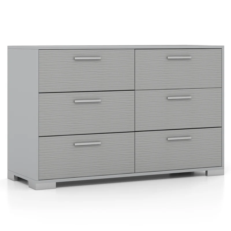 6 Drawer Storage Cabinet, Metal Legs, Anti-Toppling, Gray